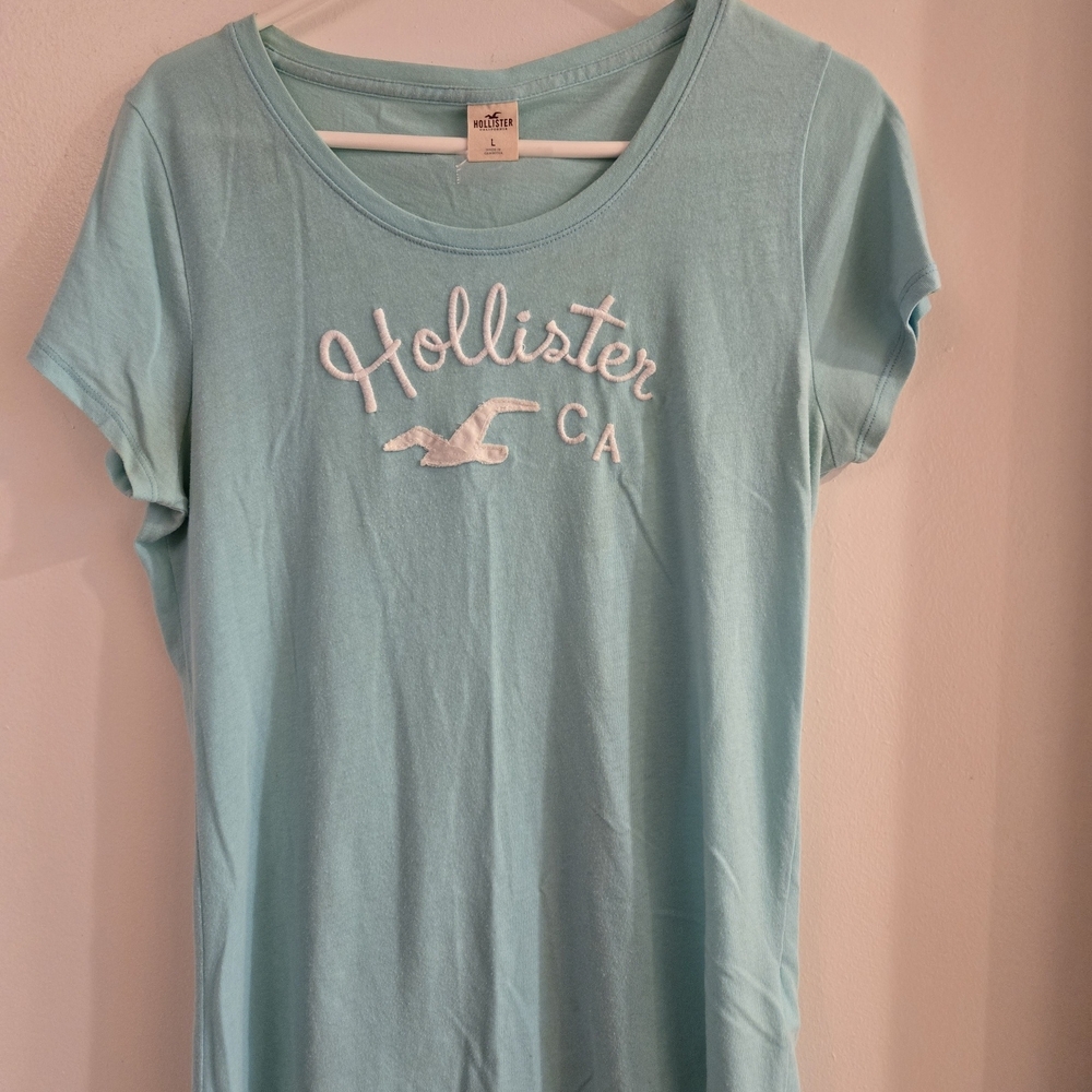 Hollister Light Blue Tee with White Embroidery